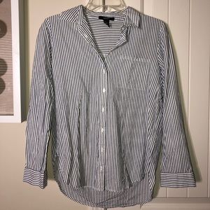 blue and white pin striped button down shirt